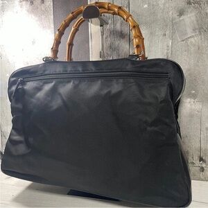 Black Men's Bag with Bamboo Handles